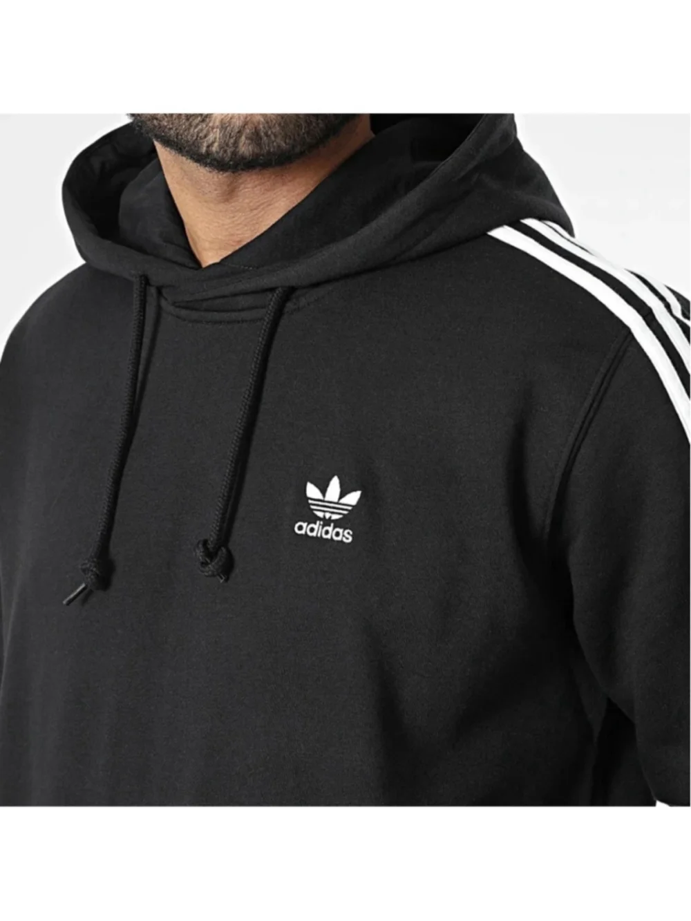 Adidas Originals 3 Stripe Fleece Hoodie Black White IM2088 Mens Large NWT